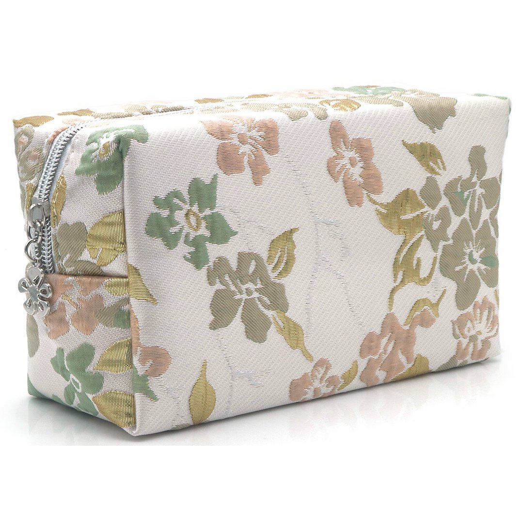 Make Up Bag Flowers Beige