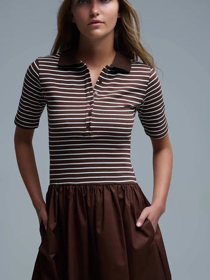 Midi-jurk met gestreepte polo-top