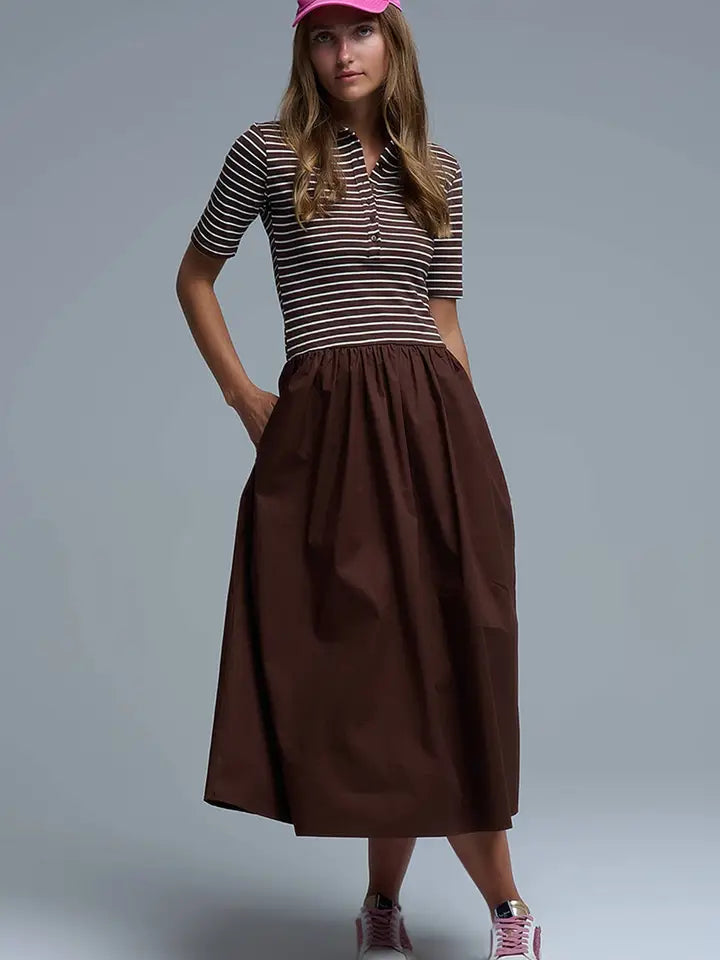 Midi-jurk met gestreepte polo-top